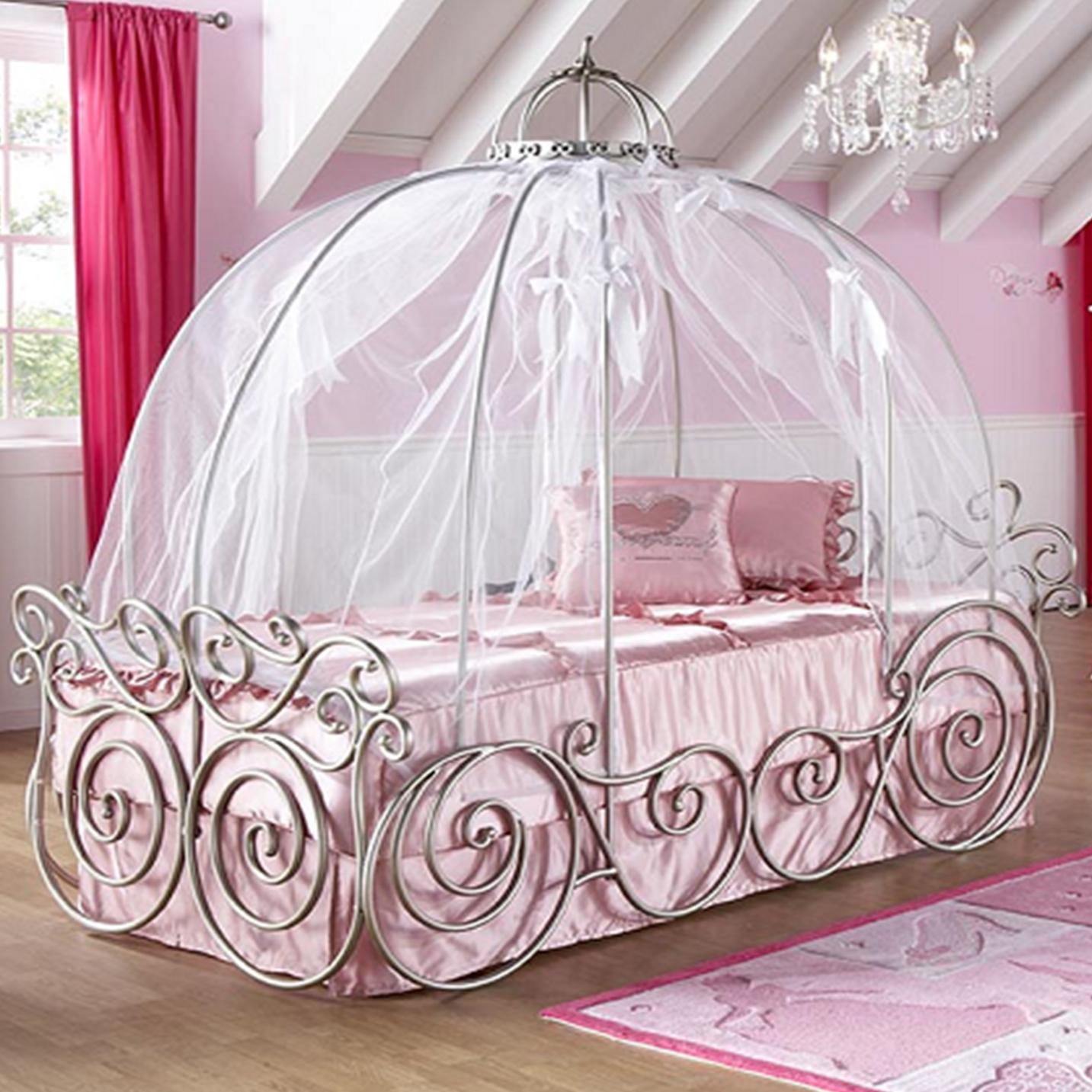 Disney Princess Full Carriage Canopy Bed with Scroll and Bow